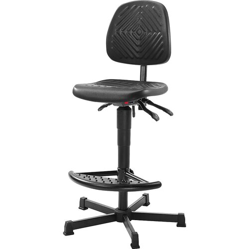 meychair Vrtljiv delovni stol, oblazinjen s PU-peno, nastavitev višine s plinsko vzmetjo, s talnimi drsniki in oporo za noge, nastavitev višine 570 - Cene