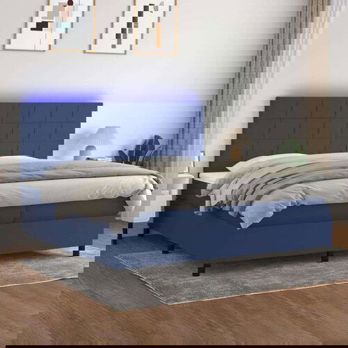  Krevet box spring s madracem LED plavi 200x200 cm od tkanine Cijene