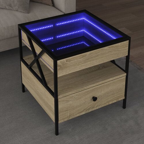 vidaXL Klubska mizica z neskončnimi LED sonoma hrast 50x50x51 cm Cene