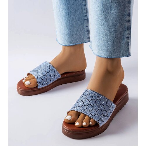 Gemre Blue Lattice Slides with Rhinestones Irvine Cene