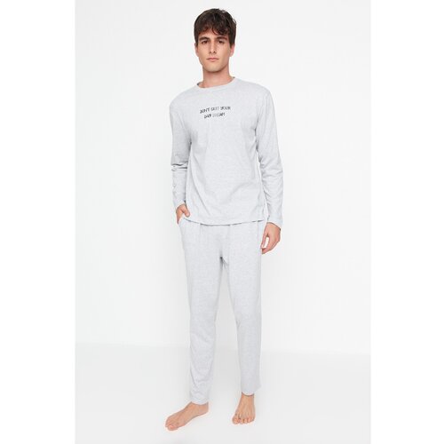 Trendyol Men&amp;#039;s Gray Printed Regular Fit Knitted Pajamas Set Slike