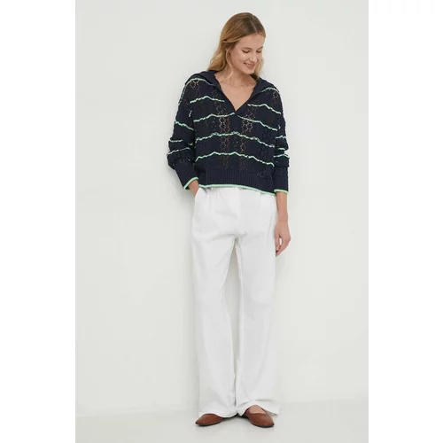 Barbour Lanene hlače boja: bijela, ravni kroj, visoki struk