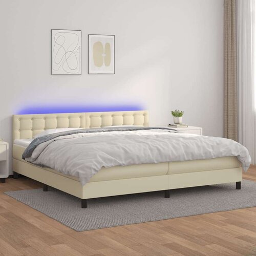  Box spring postelja z vzmetnico LED krem 200x200cm umetno usnje, (20725411) Cene