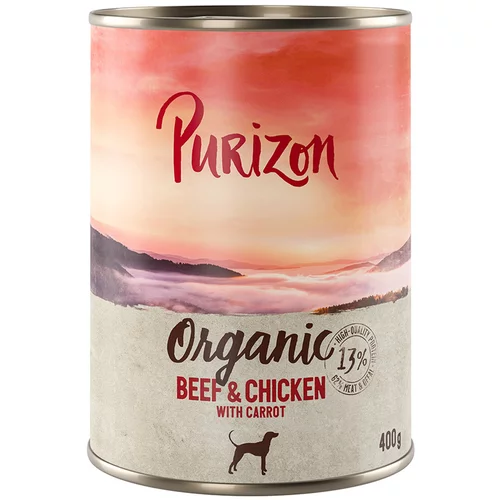 Purizon 10 + 2 gratis! mokra pasja hrana 12 x 400 g / 800 g - Organic: Govedina in piščanec s korenjem (12 x 400 g)
