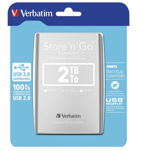 Hard DISK 2.5&amp;quot; 2TB USB 3.0 VERBATIM 53189 SREBRNI BLISTER Slike