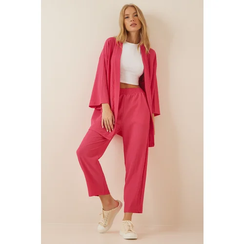  Women's Dark Pink Kimono and Pants Knit Set