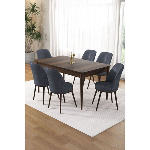 Hanah home trpezarijski set Pir, sto i 6 stolica, ploča u dekoru drveta Baroque, dimno siva tkanina Babyface Cene