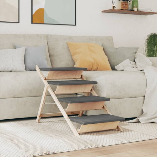 VidaXL Stepenice za pse sive 105 x 47 cm od masivne jelovine Slike