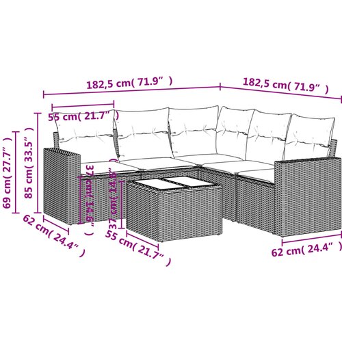  6-dijelni set vrtnih sofa od poliratana s jastucima svjetlosivi Slike