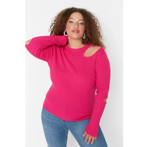 Trendyol Curve Fuchsia Cut Out Detailed Crew Neck Thin Knitwear Sweater