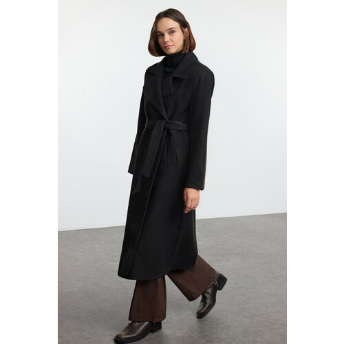 Trendyol Black Belted Regular Wool Long Topcoat Formed Lined Coat Slike