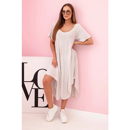 Kesi Włoski Damenkleid aus Viskose mit kurzen Ärmeln und ausgestelltem Saum beige Cene