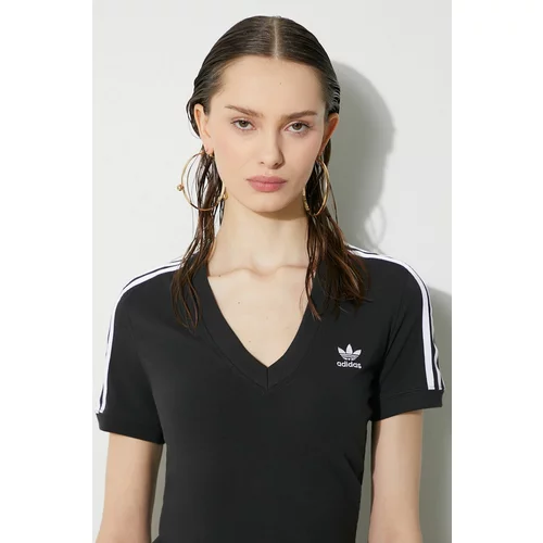 Adidas Kratka majica 3-Stripes V-Neck Tee ženska, črna barva, IU2416