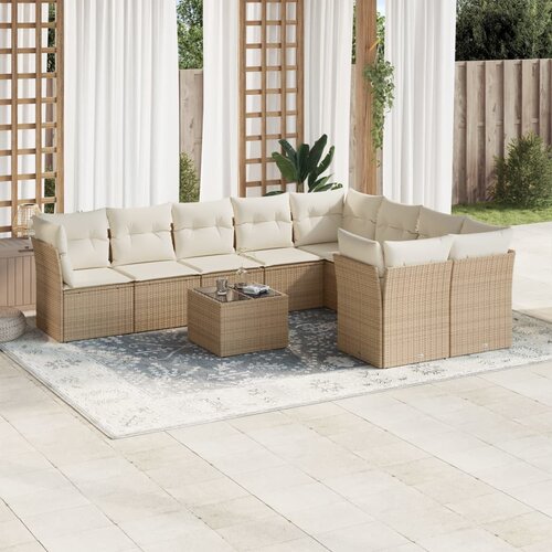 VidaXL 10-dijelni set vrtnih sofa s jastucima bež od poliratana Slike