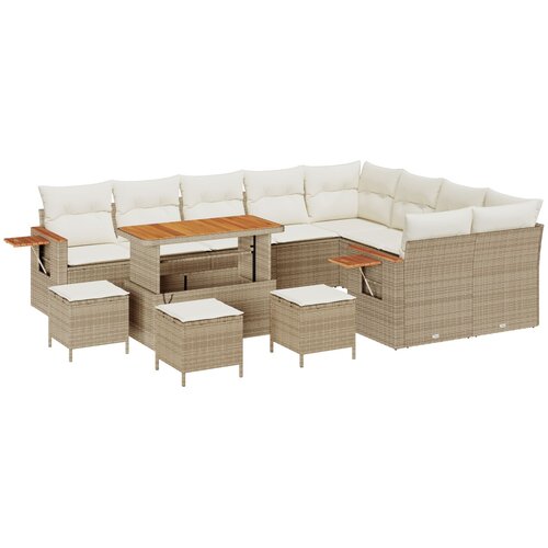 vidaXL 13-dijelni vrtni sofa set s jastučićima bež Poly Rattan akacija, 4-dijelni vrtni set za objedovanje s jastučićima bež Poly Rattan akacija Cijene