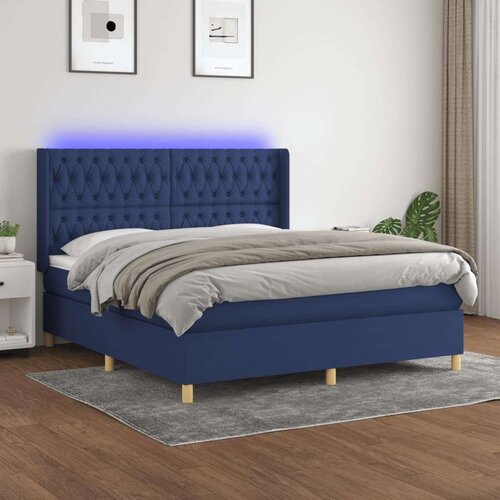  Box spring s madracem LED plavi 160x200 cm od tkanine Slike