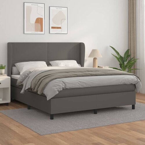 VidaXL Krevet s oprugama i madracem sivi 180 x 200 cm od umjetne kože Slike