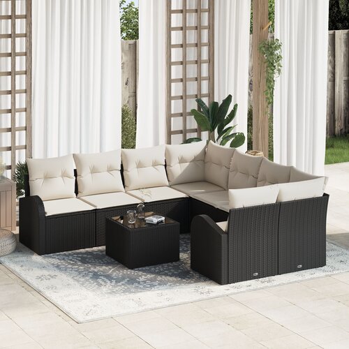 VidaXL set vrtnih sofa od 9 komada s jastučićima Crni poli ratan Slike