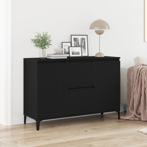 VidaXL Sideboard Crni hrast Masivna hrastovina, Čelik obložen prahom Slike