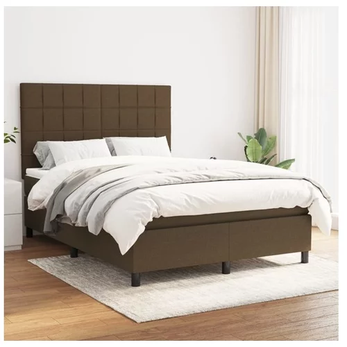  Box spring postelja z vzmetnico temno rjava 140x200 cm blago
