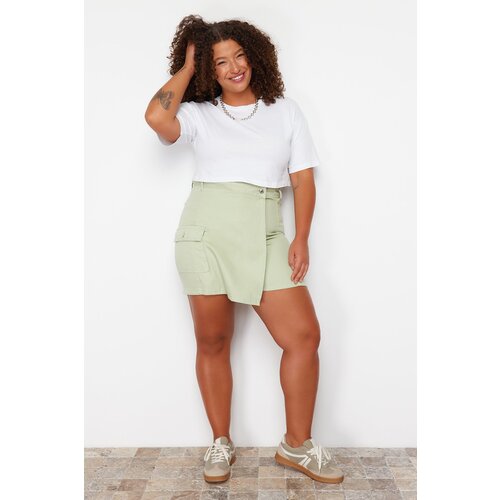 Trendyol Curve Light Green Wrapover Denim Short Skirt Cene