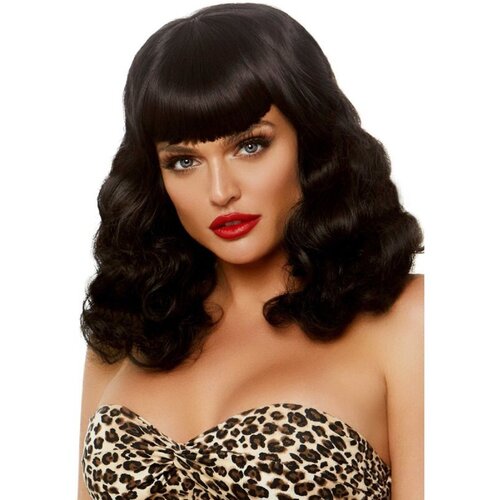 Leg Avenue CURLY RETRO WIG WITH BANGS LUMINISCENT BLACK Cene