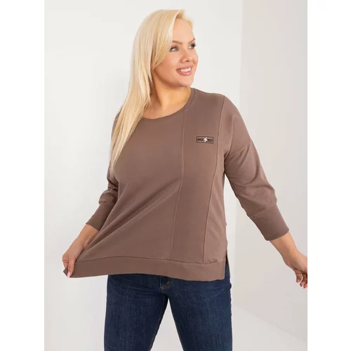 Fashion Hunters Brown blouse in a larger size with 3/4 sleeves