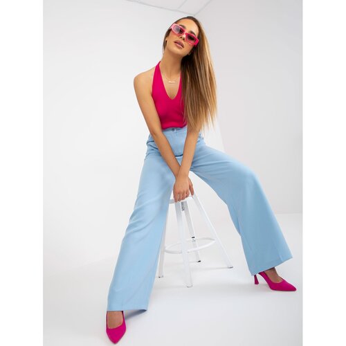 Fashion Hunters Light blue fabric trousers with a wide leg Slike