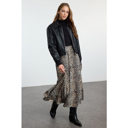 Trendyol Brown Leopard Patterned Woven Skirt Slike