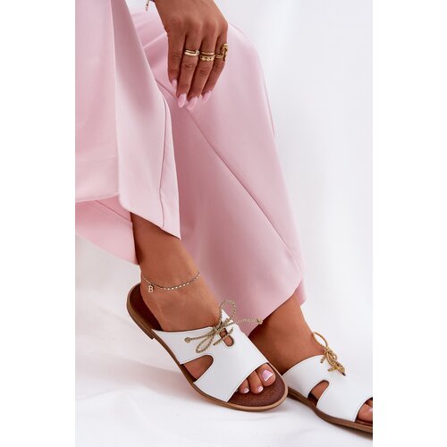 Zazoo Leather Women&amp;#039;s Slippers On Flat Heel White 3022 Slike