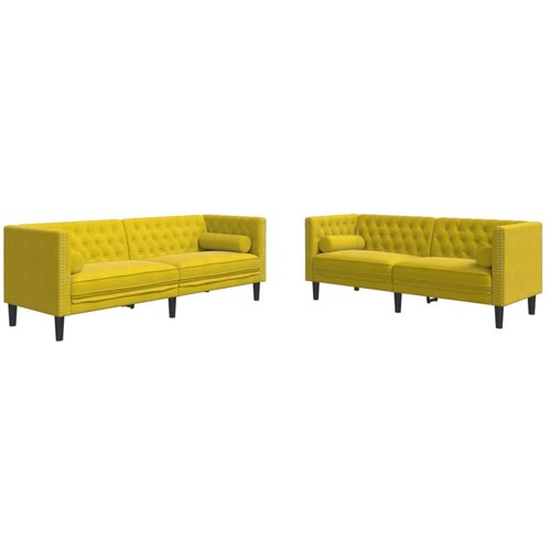 vidaXL Chesterfield garnitura s jastucima  2 dijela  žuti bar&scaron;un - Žuta 2 Cijene