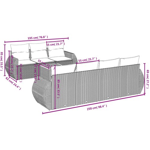  8-dijelni set vrtnih sofa od poliratana s jastucima crni Crna 70 x 62 x 69 cm Slike