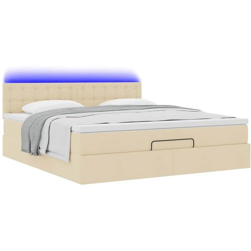  Otomanski krevet s madracem i LED krem 180x200cm od tkanine Slike