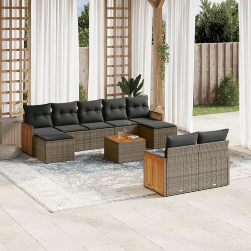 vidaXL 10-dijelni set vrtnih sofa od poliratana s jastucima sivi Cijene
