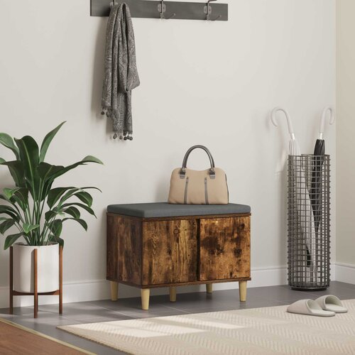  Klupa za hodnik s jastukom Dimljeni Hrast 60 x 38 x 46 cm Slike