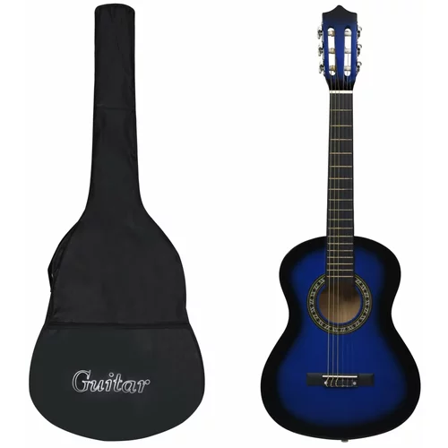 vidaXL Klasična kitara za začetnike in otroke s torbo modra 1/2 34"