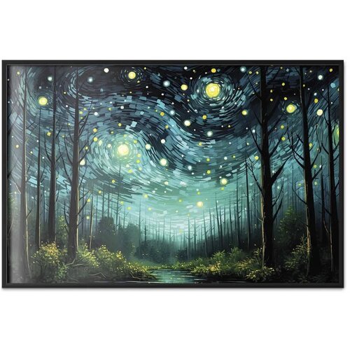  Plakat - Starry night - a contemporary version of Van Gogh\&amp;#039;s night sky 90x60 Crni okvir Slike