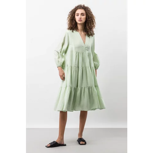 IVY OAK Lanena haljina Ivy & Oak boja: zelena, mini, širi se prema dolje