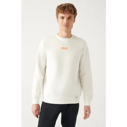 Avva White Crew Neck Printed Standard Fit Regular Fit Unisex Sweatshirt