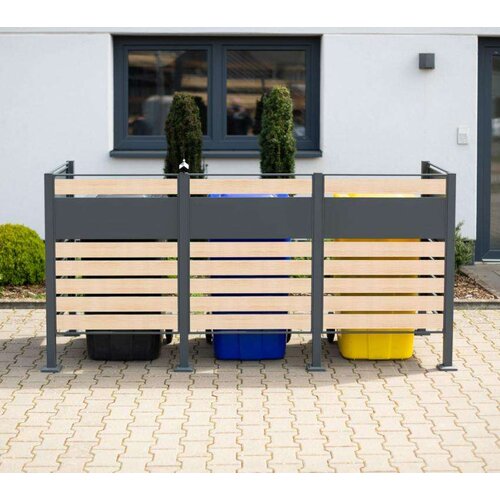 WESTMANN metalna obloga za 3 kante za smeće Planum | 3x240L | Drveni izgled | 250x90x120 cm - BRANDED IN GERMANY Slike
