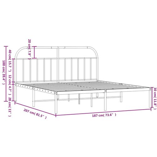 VidaXL Metalni okvir za krevet s uzglavljem crni 180x200 cm Slike