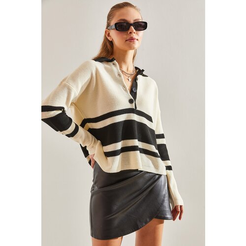 Bianco Lucci Women's Polo Neck Buttoned Knitwear Sweater Slike