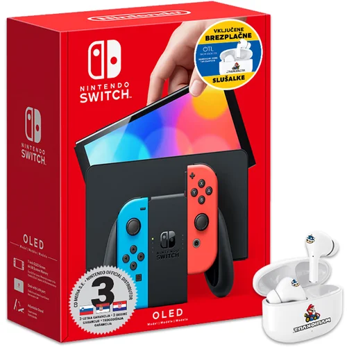 Nintendo SWITCH OLED rdeče-modra konzola + OTL TWS Mario Kart slušalke, (21285822)