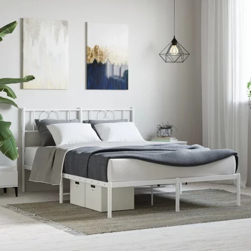 Metalni okvir za krevet s uzglavljem bijeli 160x200 cm