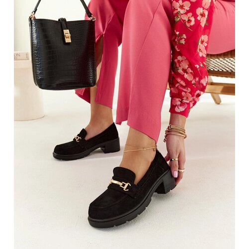 Gemre Black suede block heel loafers Sherie Cene