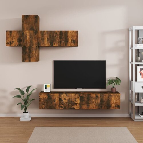  7-dijelni set TV ormarića boja dimljenog hrasta drveni Slike