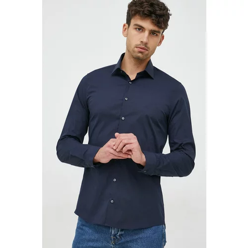 Calvin Klein Košulja za muškarce, boja: tamno plava, slim, s klasičnim ovratnikom