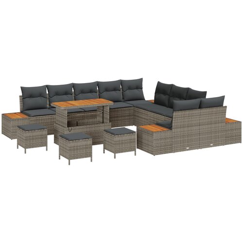 VidaXL 14-delni vrtni sofa set z blazinami siva poli ratan akacija, 4-delni vrtni jedilni set z blazinami siva poli ratan akacija Slike