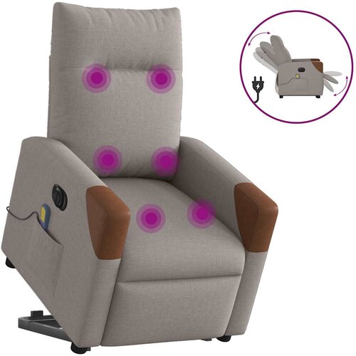 VidaXL Električni masažni naslonjač na podizanje od tkanine smeđesivi Slike
