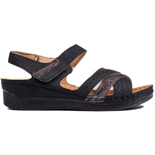 Shelvt Women's Black Velcro Sandals Cene